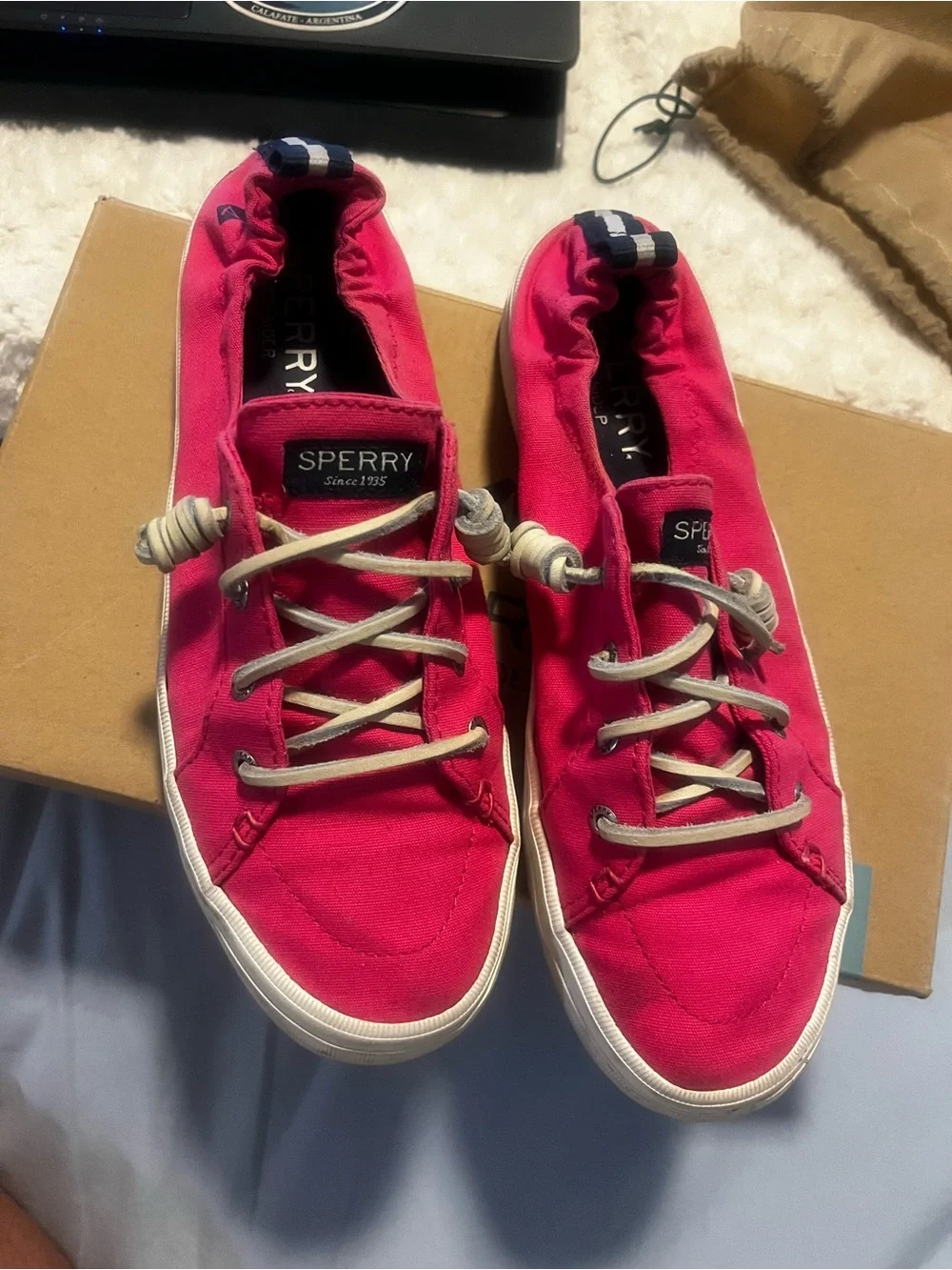 Sperry Women's Bright Pink Canvas Slip-On Sneakers with Toggle Laces